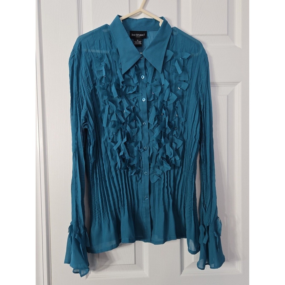 Bay Studio Womans Long‎ Sleeve Fancy Shirt Size XL Turquoise
